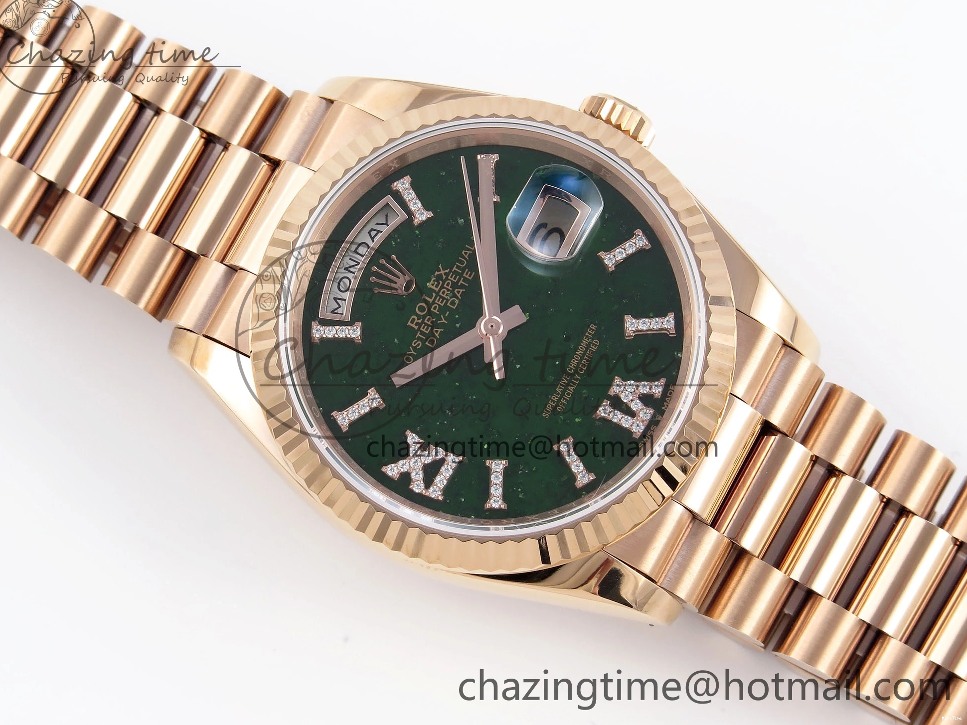 MiroTime 0413 Sophisticated Day Date 36 RG RAF 1:1 Best Edition Green Stone Dial on RG Bracelet A 1846